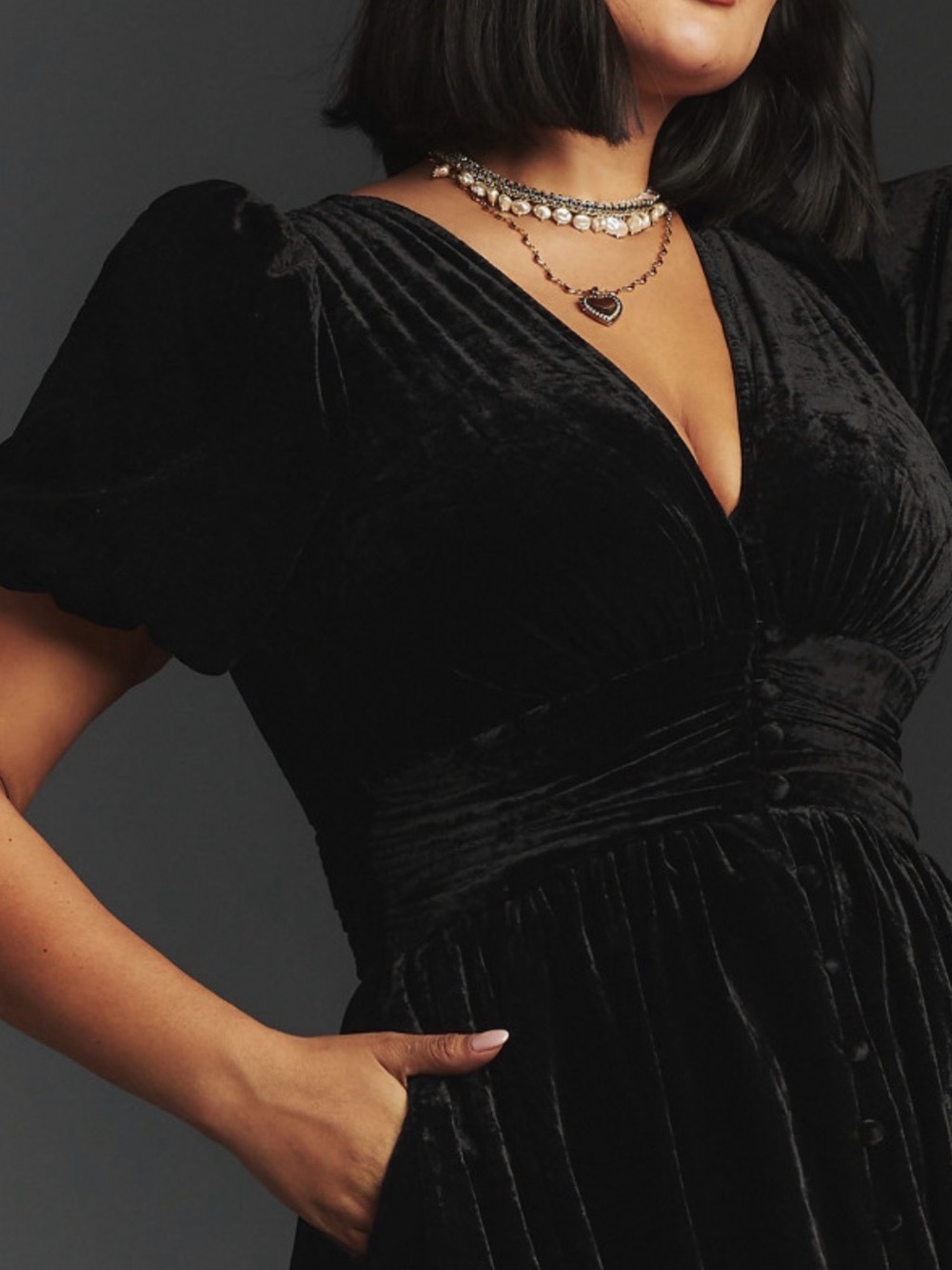 The Katerina Button-Front Dress: Velvet Edition - Picture 6 of 7